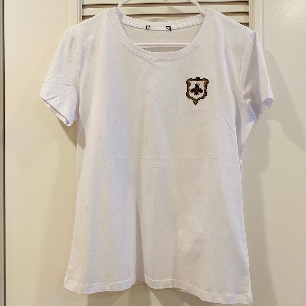 Basic White Tee With Bumblebee Patch - image 1